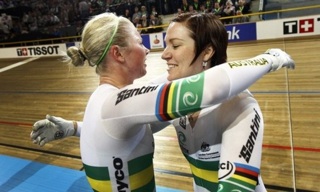 McCulloch and Meares of Australia celebrate after winning the Women's Team Sprint Final at the UCI Track Cycling World Championships in Apeldoorn McCullochMeares320 100 days to go: Australian sprint queen, Kaarle McCulloch, talks to RoadCyclingUK