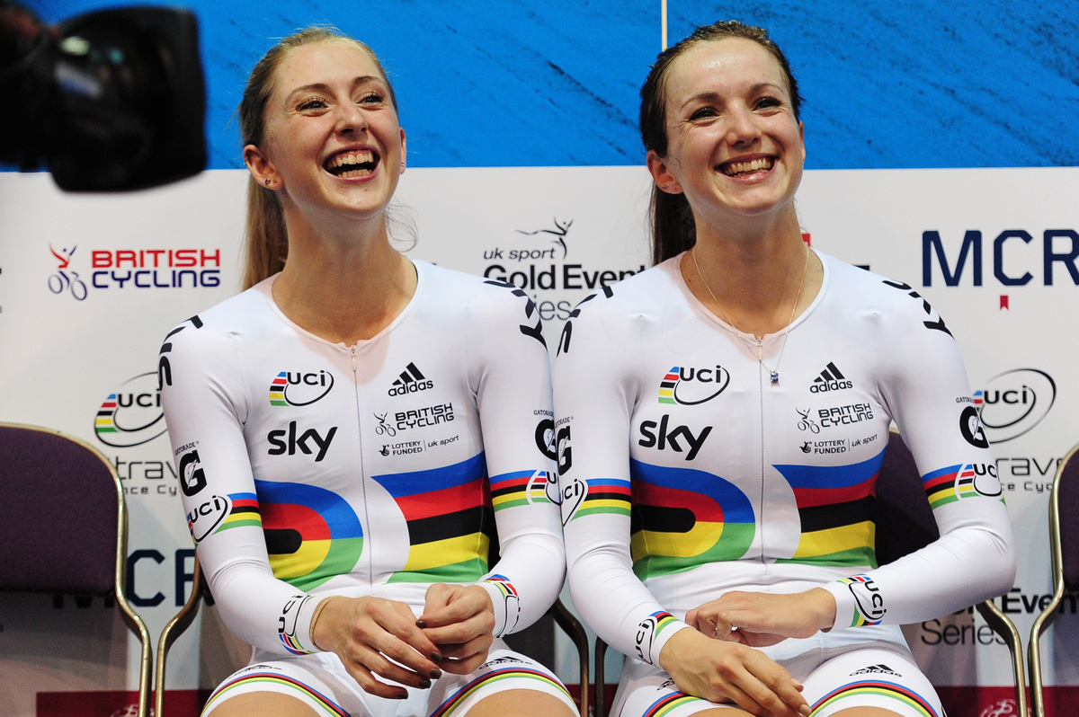 UCI Track Cycling World Cup Manchester - Day 1, Laura Trott, Elinor Barker, rainbow jersey, pic: Alex Broadway/SWpix.com