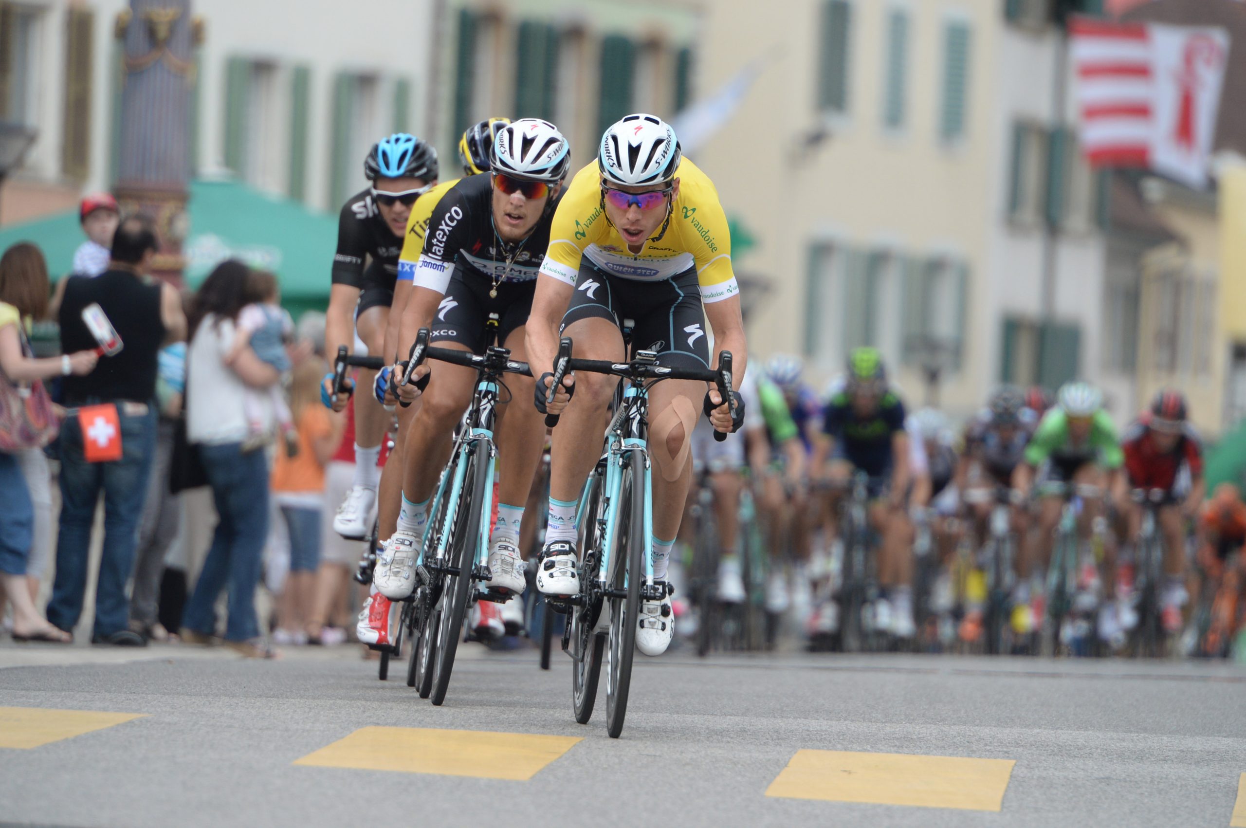 Tony Martin, lead-out, yellow jersey, Omega Pharma-Quickstep, Tour de Suisse, 2014, stage six, pic: Sirotti