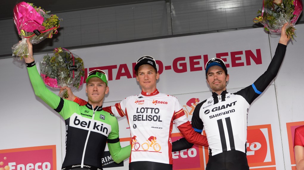 Lars Boom, Belkin, Tim Wellens, Lotto-Belisol, Tom Dumoulin, Giant-Shimano, podium, Eneco Tour, 2014, stage seven, pic: Sirotti