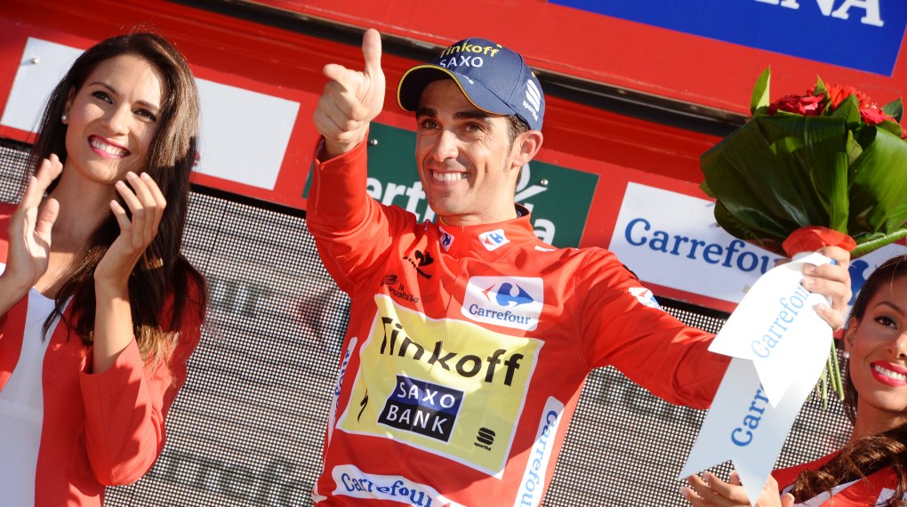 Alberto Contador, red jersey, Tinkoff-Saxo, Vuelta a Espana, 2014, stage ten, individual time trial, pic: Sirotti